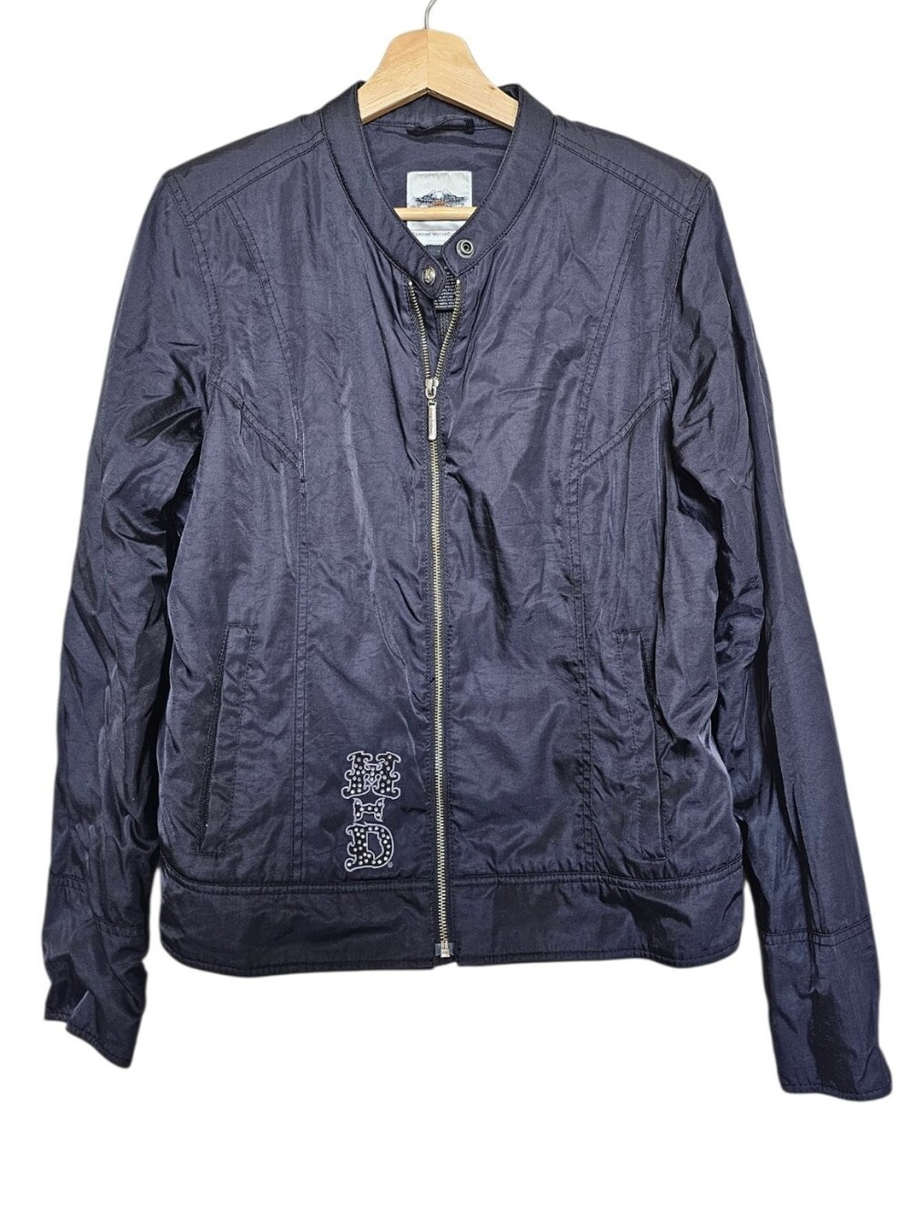 Harley Davidson Black Biker Lightweight Zip Front Jacket with Embroidered Back